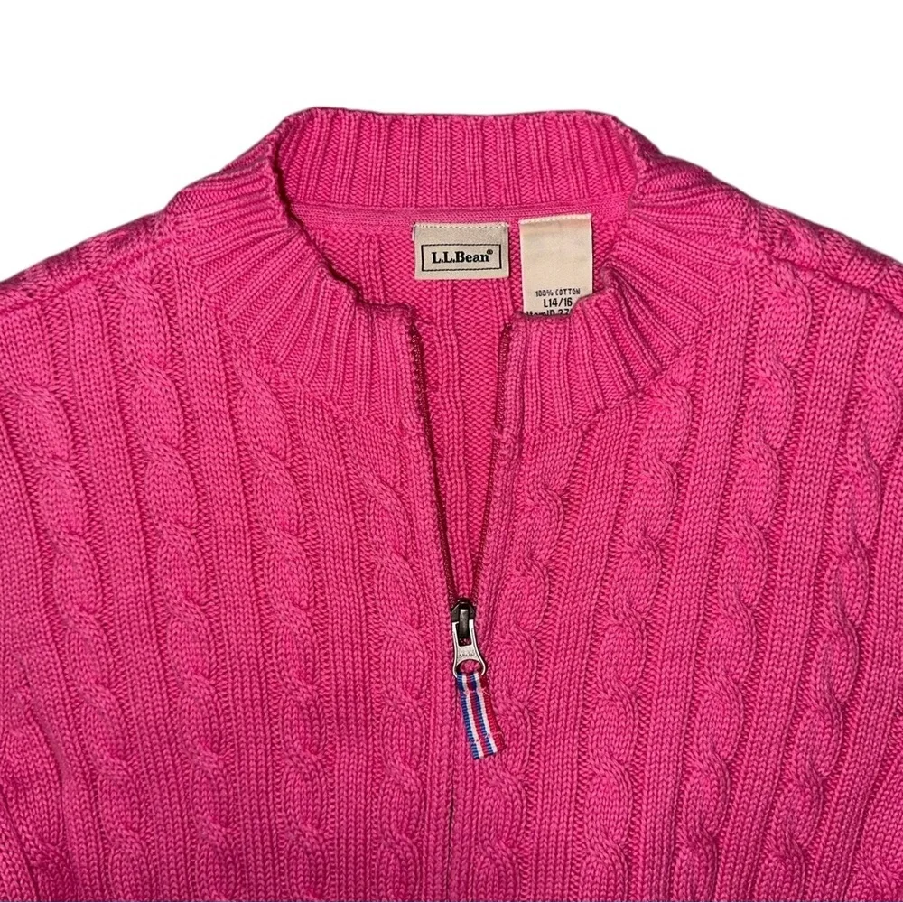 L.L. Bean Women’s 100% Cotton Pink Cable Knit Full Zip Cardigan Sweater ~ Size L - Picture 3 of 7